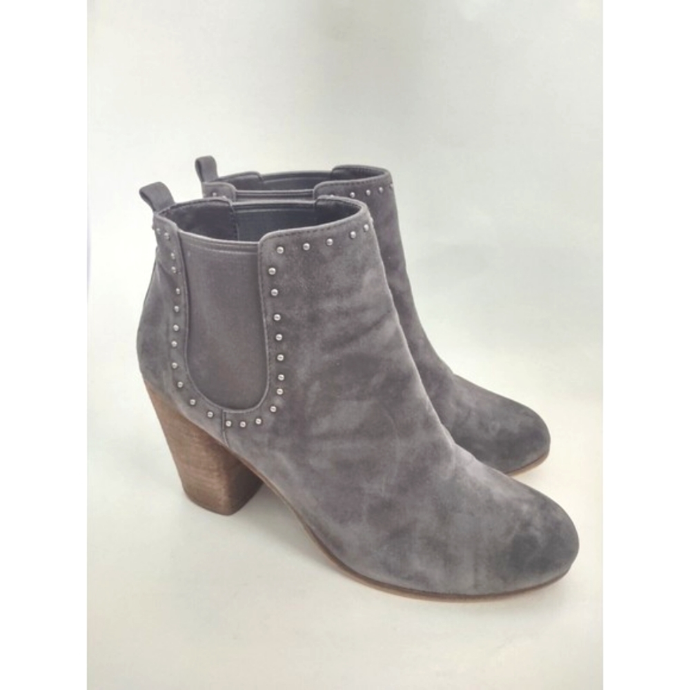 Nordstrom BP Suede Gray Studded Chunky Stack‎ Heel Chelsea Bootie Boot 9.5 EUC